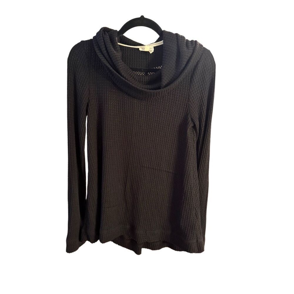Meadow Rue Black Waffle Knit Turtleneck Long Sleeve‎ Top Sz XS